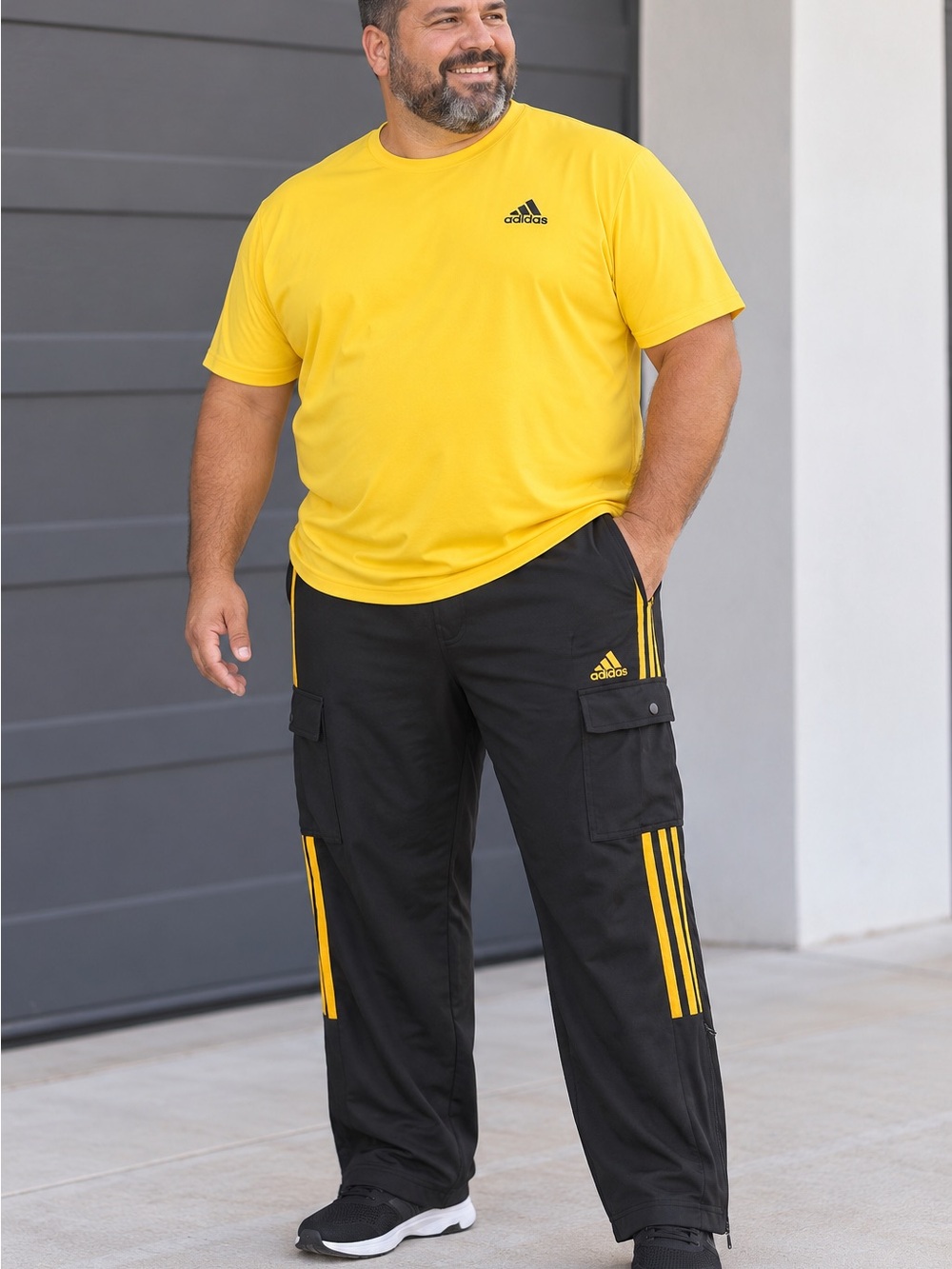 adidas Men’s Black Tiro Cargo Training Pants with Solar Gold Stripe Accents